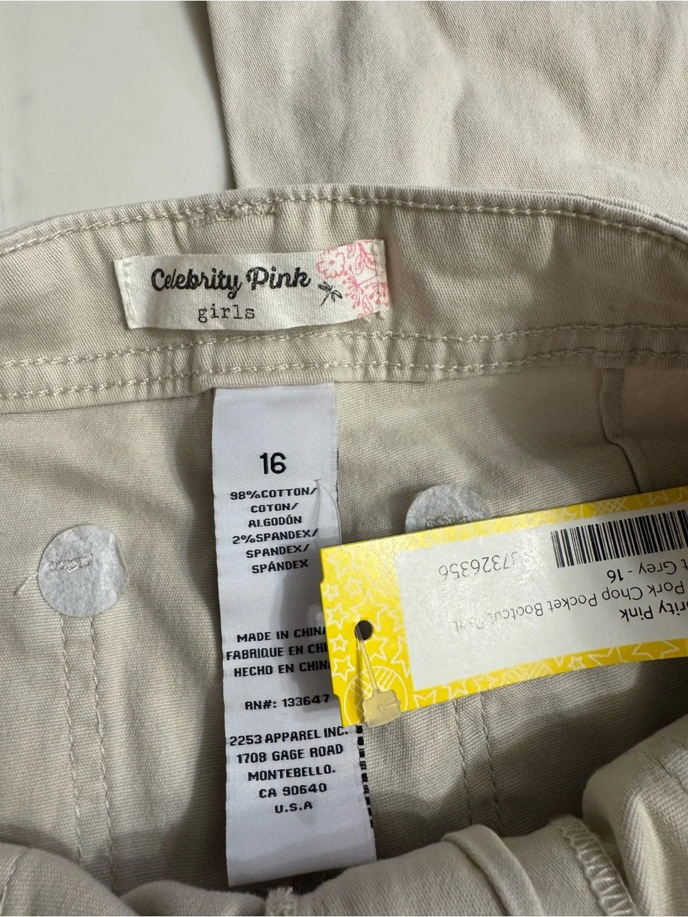 NWT Celebrity Pink Girls Size 16 Mid Rise Flare Utility Pants Beige